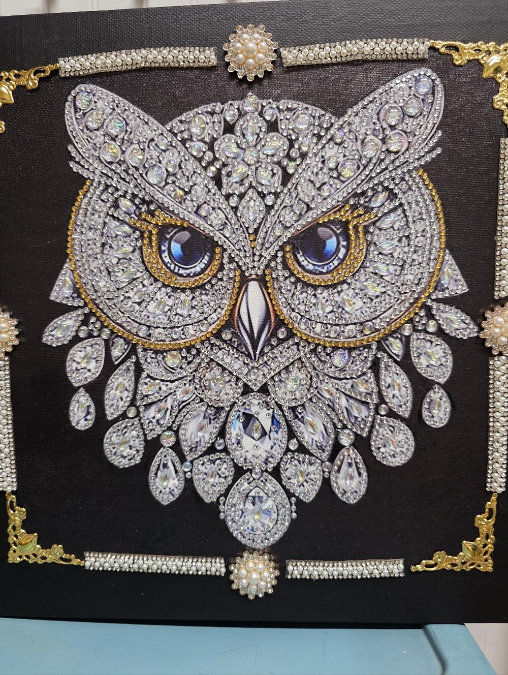 Faux Pearl Painted Canvas Owl